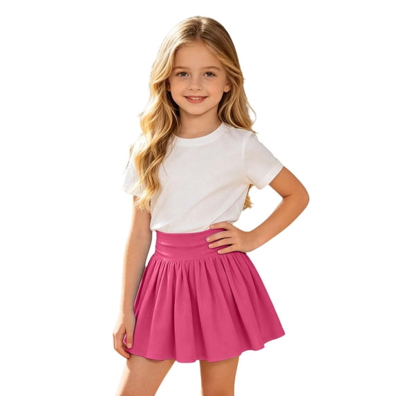 WOYY Girls High Waisted Tennis Skirt Casual Athletic Golf A Line Skort, Red, Sizes 5-14