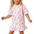 thumbnail image 1 of WOYY Girls Hooded Coverup Dress Bow Print Ruffle Short Sleeve Sleeve Rashguard, Sizes 2-8, 1 of 4
