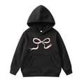 thumbnail image 1 of WOYY Girls Hoodie Bow Print Long Sleeve Pullover Hooded Sweatshirt with Pocket, Black, Sizes 3-14, 1 of 6