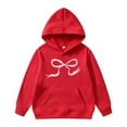 thumbnail image 1 of WOYY Girls Hoodie Bow Print Long Sleeve Pullover Hooded Sweatshirt with Pocket, Red, Sizes 3-14, 1 of 6