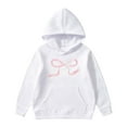 thumbnail image 1 of WOYY Girls Hoodie Bow Print Long Sleeve Pullover Hooded Sweatshirt with Pocket, White, Sizes 3-14, 1 of 6