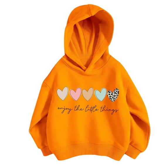 WOYY Girls' Hoodies Cute Preppy Graphic Pullover Long Sleeve Hooded Sweatshirt, Orange, Sizes 3-12