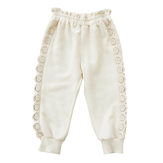 WOYY Girls Lace Trim Sweatpants Cotton Soft Jogger Pants for Kids, Sizes 4-5T
