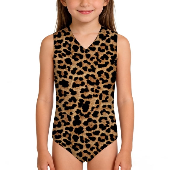 WOYY Girls Leopard Bathing Suit One-Piece Swimsuit Beach Athletic Swimwear, Sizes 3-14