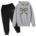 thumbnail image 1 of WOYY Girls Leopard Bow Graphic Hoodie Sweatpants Outfits Casual Sweat Suit Kids Clothing Sets, Sizes 3-14, 1 of 2
