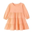 thumbnail image 1 of WOYY Girls Long Sleeve Fall Dress Kids Casual Solid Tiered A Line Midi Dresses, Sizes 2-8, 1 of 4