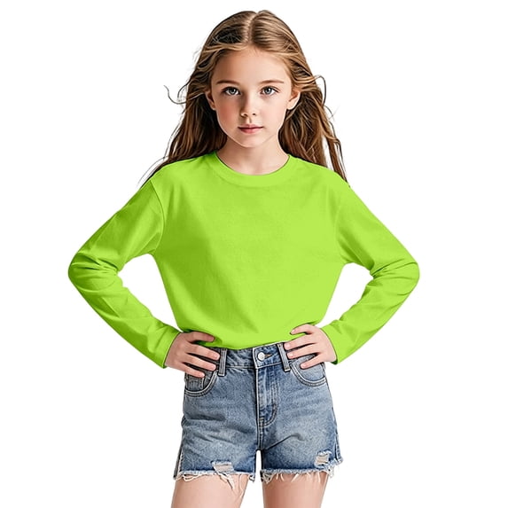 WOYY Girls Long Sleeve Mesh T-Shirt Casual Breathable Crewneck T Shirt Top, Sizes 2-14