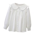 thumbnail image 1 of WOYY Girls Long Sleeve Party Blouse Elegant Ruffled Button Down Shirt, White, Sizes 3-16, 1 of 2
