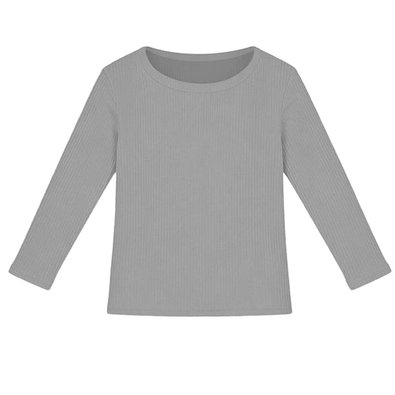 WOYY Girls Long Sleeve Ribbed Stretch T-Shirt Solid Slim Fit Casual Basic Tee, Sizes 7-16