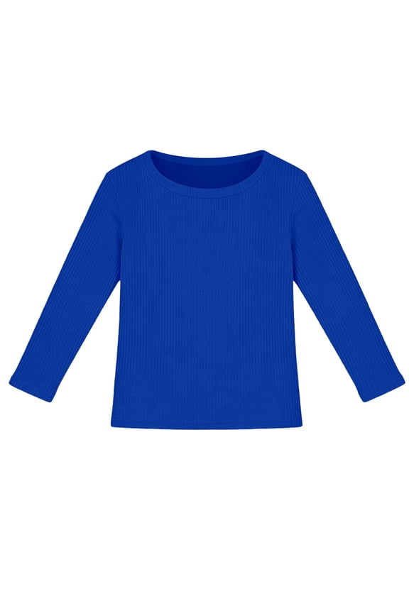 Girls Long Sleeve Ribbed Stretch T-Shirt Solid Slim Fit Casual Basic Tee, Sizes 7-16