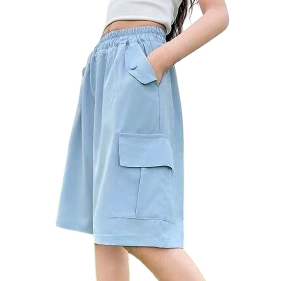 WOYY Girls Loose Fit Cargo Shorts Casual High Waist Knee-Length Sports Shorts, Sizes 4-15