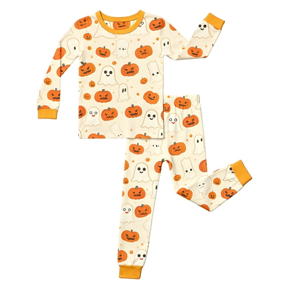 WOYY Girls Matching Halloween Pajamas Snug Fit Long Sleeve Top Pants Sleepwear, Sizes 2-10