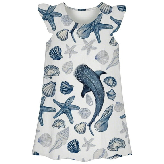 WOYY Girls Nightgown Ocean Animal Ruffle Sleeve Nightdress Soft Pajama Dress, Sizes 3-10