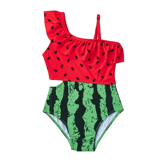 WOYY Girls One-Piece Swimsuit Cute Ice-Cream Print Ruffle Bathing Suit Swimwear, Sizes 1-8