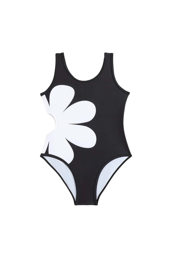 Girls One-Piece Swimsuit Flower Cut Out Bathing Suit Beach Athletic Swimwear, Sizes 11-12