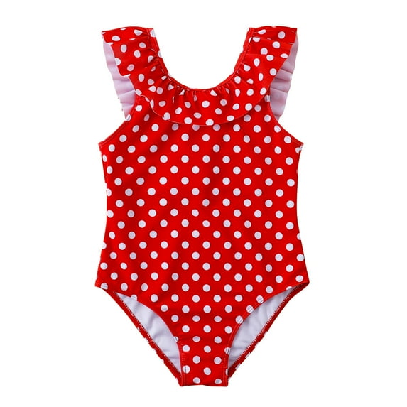 WOYY Girls One-Piece Swimsuit Polka Dot Ruffle UPF50+ Bathing Suit Swimwear, Sizes 7-14