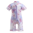 thumbnail image 1 of WOYY Girls One-Piece Swimsuit Short Sleeved Zipper Rash Guard Swimwear Onesie, Sizes 2-10, 1 of 8