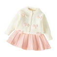 thumbnail image 1 of WOYY Girls' Outfits Bow Knitted Cardigan Sweater & Pleated Skirt Set, 1 of 3