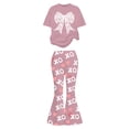 thumbnail image 1 of WOYY Girls Outfits Casual Bow Short Sleeve T-Shirt with Flare Pants, Sizes 7-13, 1 of 3