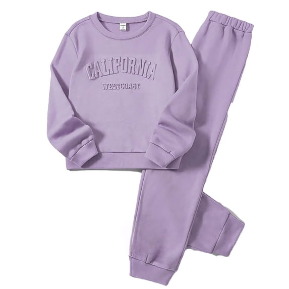 WOYY Girls Outfits Casual Crew Neck Pullover Sweatshirt Sweatpants Set, Sizes 7-12