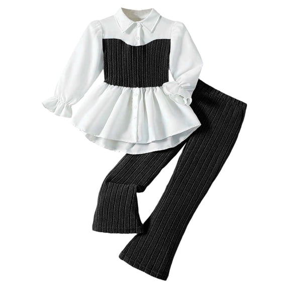 WOYY Girls Outfits Casual Knit Cotton Long Sleeve Shirt Pants Set, Sizes 9-10