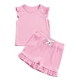 thumbnail image 1 of WOYY Girls Outfits Cotton Ribbed Flutter Sleeve T-Shirt Shorts Set, Sizes 1-2, 1 of 8