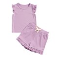 thumbnail image 1 of WOYY Girls Outfits Cotton Ribbed Flutter Sleeve T-Shirt Shorts Set, Sizes 2-3, 1 of 6