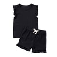 thumbnail image 1 of WOYY Girls Outfits Cotton Ribbed Flutter Sleeve T-Shirt Shorts Set, Sizes 4-5, 1 of 4