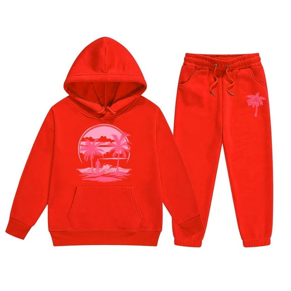 WOYY Girls Outfits Graphic Long Sleeve Hoodie Sweatpants 2-Piece Sweatsuits