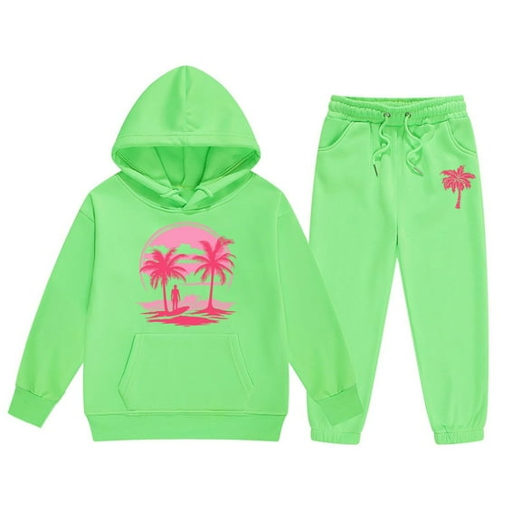 WOYY Girls Outfits Graphic Long Sleeve Hoodie Sweatpants 2-Piece Sweatsuits