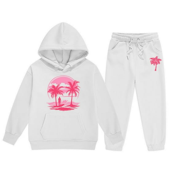 WOYY Girls Outfits Graphic Long Sleeve Pullover Hoodie Jogger Pants Sweatsuits