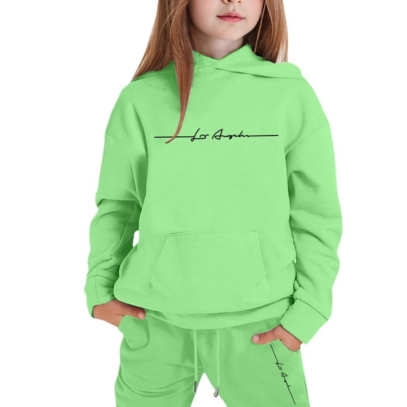 WOYY Girls Outfits Letter Print Hoodie Sweatshirt Sweatpants Sweatsuit, Sizes 2-16