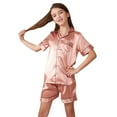thumbnail image 1 of WOYY Girls Outfits Satin Button Down Short Sleeve Shirt Shorts Unisex Sleepwear, Sizes 7-8, 1 of 4