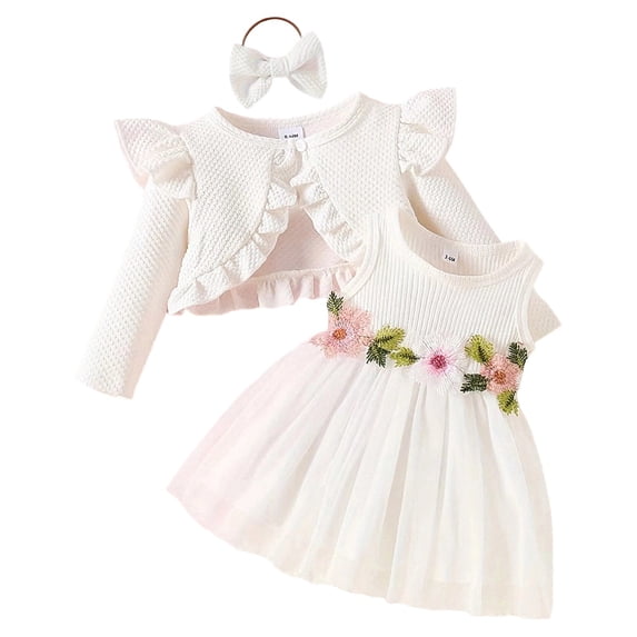WOYY Girls Outfits Sleeveless Princess Dress with Ruffle Cardigan Coat, 2-Piece, Sizes 18-24 Months