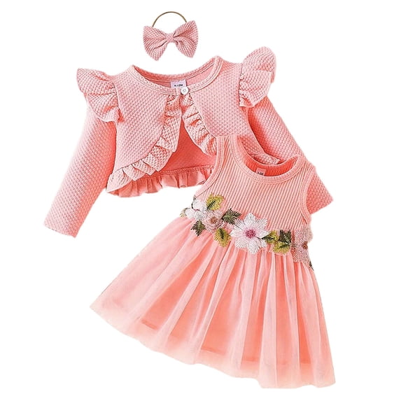WOYY Girls Outfits Sleeveless Princess Dress with Ruffle Cardigan Coat, 2-Piece, Sizes 9-12 Months