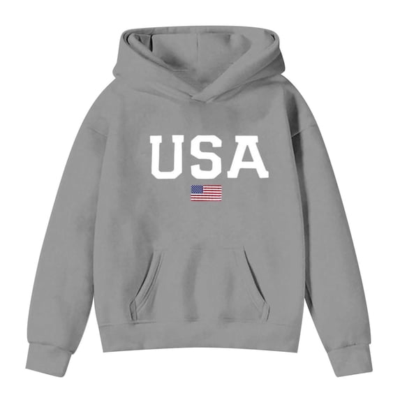 WOYY Girls Oversized Hoodie Usa Patriotic Long Sleeve Pullover Hooded Sweatshirt, Sizes 3-14