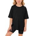 thumbnail image 1 of WOYY Girls Oversized T Shirt Solid Casual Half Sleeve Side Slit Tshirt, Black, Sizes 3-14, 1 of 4