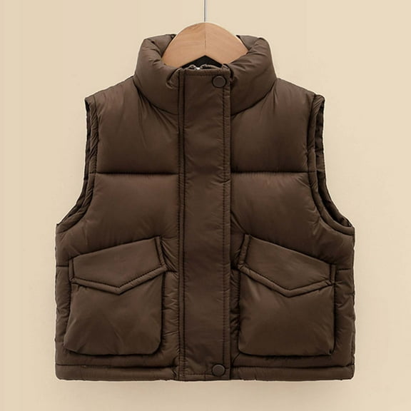 WOYY Girls Padded Vest Solid Color Sleeveless Puffer Coat Kids Casual Outerwear