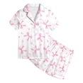 thumbnail image 1 of WOYY Girls Pajama Set Bow Short Sleeve Button Down Shirt Shorts Sleepwear PJs, Sizes 4-14, 1 of 2
