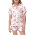 thumbnail image 1 of WOYY Girls Pajama Set Cute Bow PJs Short Sleeve Top Shorts Loungewear Outfits, Sizes 2-13, 1 of 4