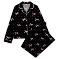 thumbnail image 1 of WOYY Girls Pajama Sets Bow Print Long Sleeve Button Down Shirt Pants Sleepwear, Sizes 3-14, 1 of 4