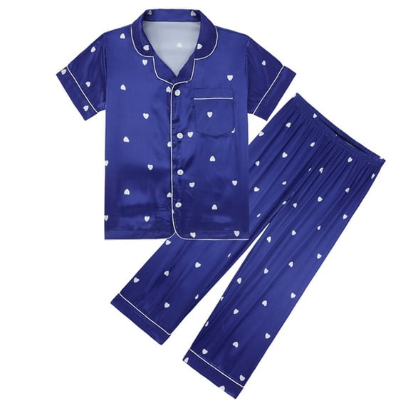 WOYY Girls Pajamas Short Sleeve Button Down Shirt Pants Sleepwear Loungewear, Sizes 4-14
