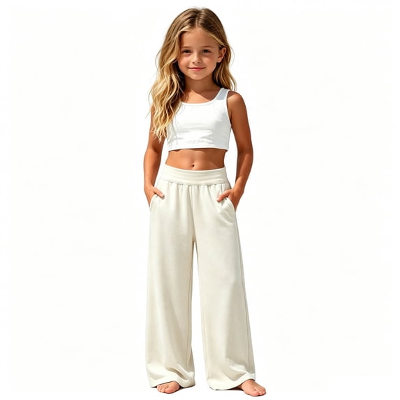 WOYY Girls Palazzo Pants Casual Athletic Pull On Lightweight Wide Leg Pants, Sizes 4-13