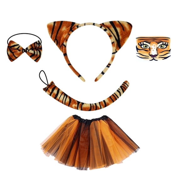 WOYY Girls Party Tiger Co_stume Carnival Dance Tutu Skirt with Accessories Kids Clothing Sets