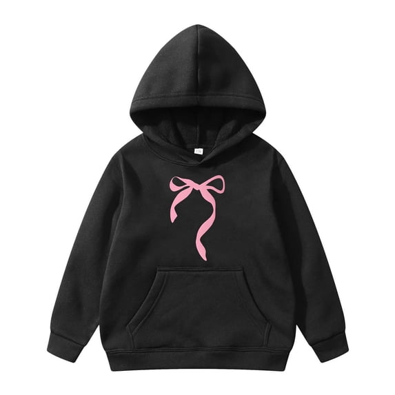 WOYY Girls Preppy Cute Hoodie Oversized Long Sleeve Pullover Hooded Sweatshirt, Black, Sizes 3-14