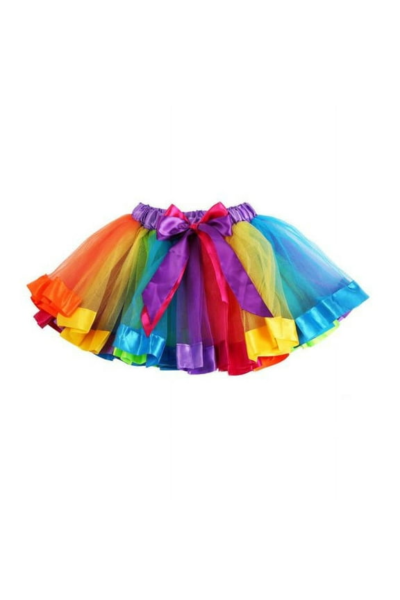 Girls Rainbow Color Block Tutu Skirt Ballet Dance Party Puffy Skirt