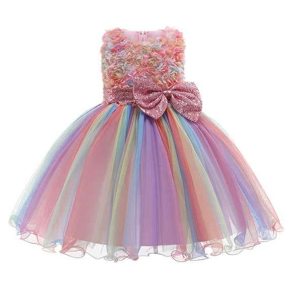WOYY Girls Rainbow Colorful Birthday Wedding Party Princess Dress Pageant Gown, Sizes 1-9
