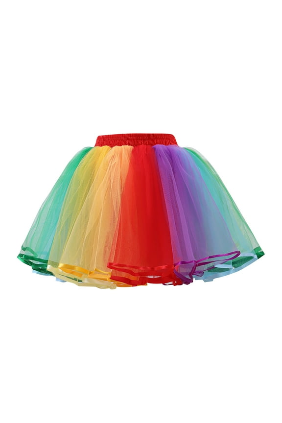 Girls Rainbow Tutu Skirt Layered Colorful Carnival Party Tulle Skirt