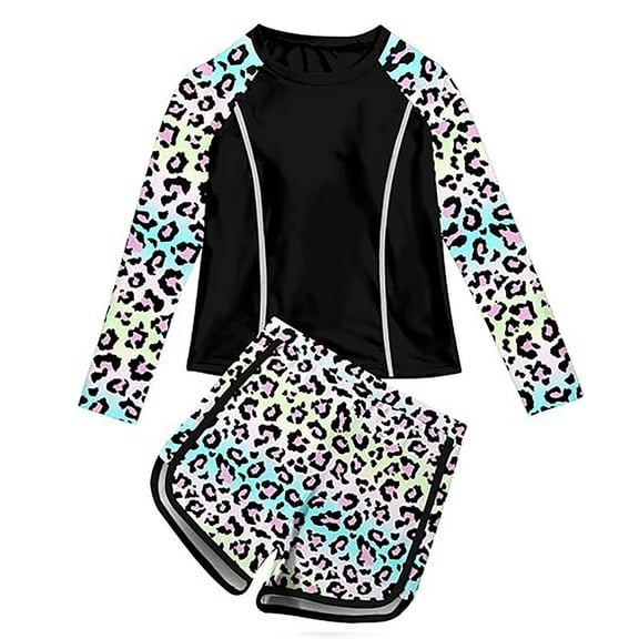 WOYY Girls Rash Guard Swimsuits Quick Dry 2 Piece Bathing Suit UPF 50+ Summer Swimwear