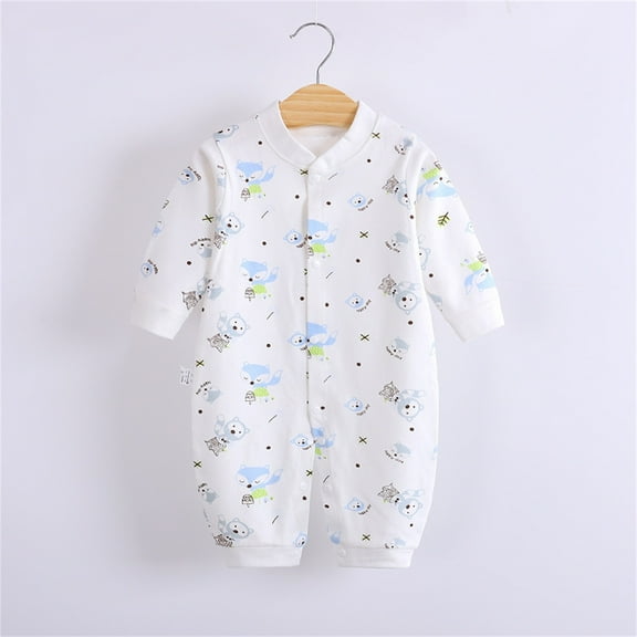 WOYY Girls Romper Cartoon Prints Long Sleeved Jumpsuit Cotton Comfortable Onesie